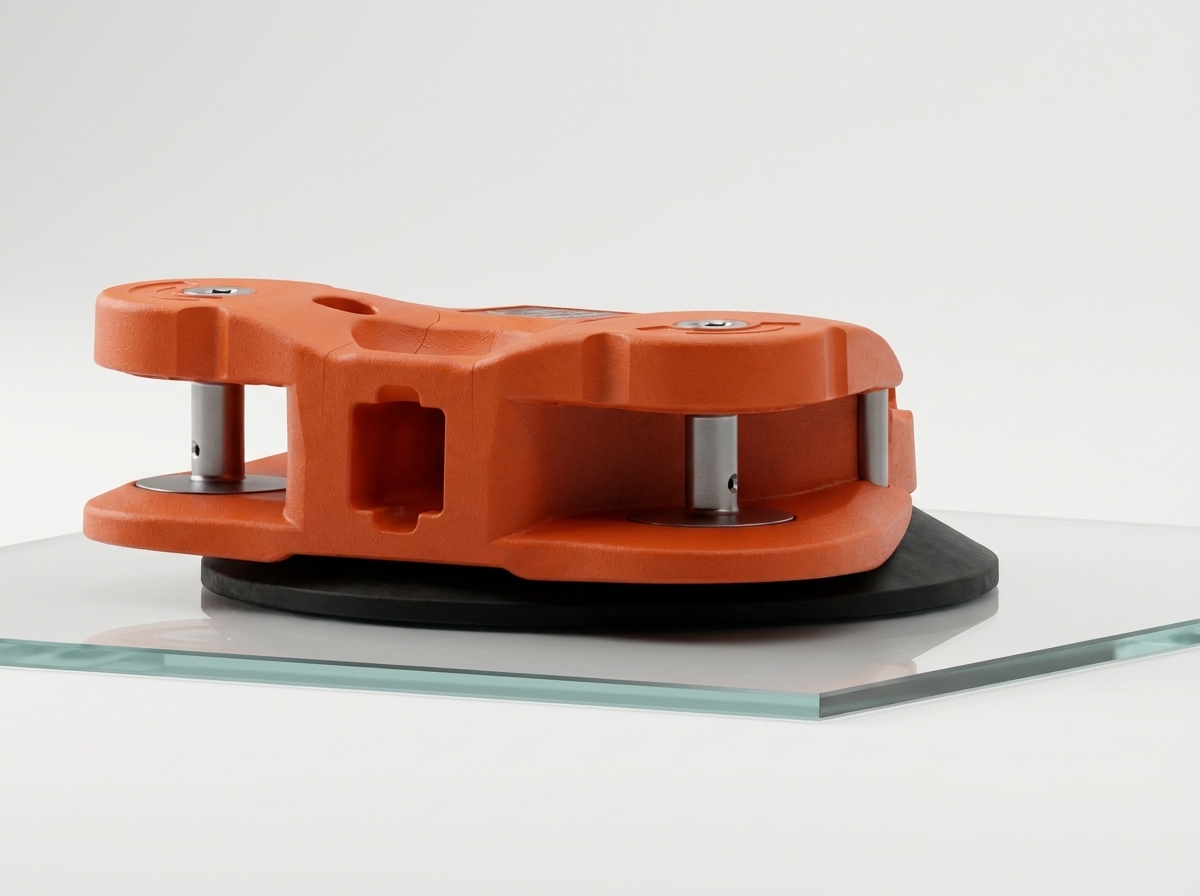 Product illustration showing the Bobcat frame from the side, with its black suction pad contacting glass
