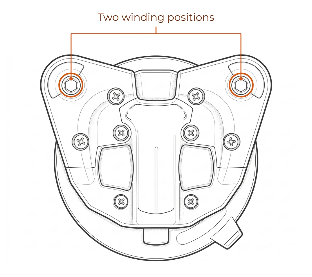 Orange Bat technical illustration: orange rings identify the two winding positions retained in Bobcat