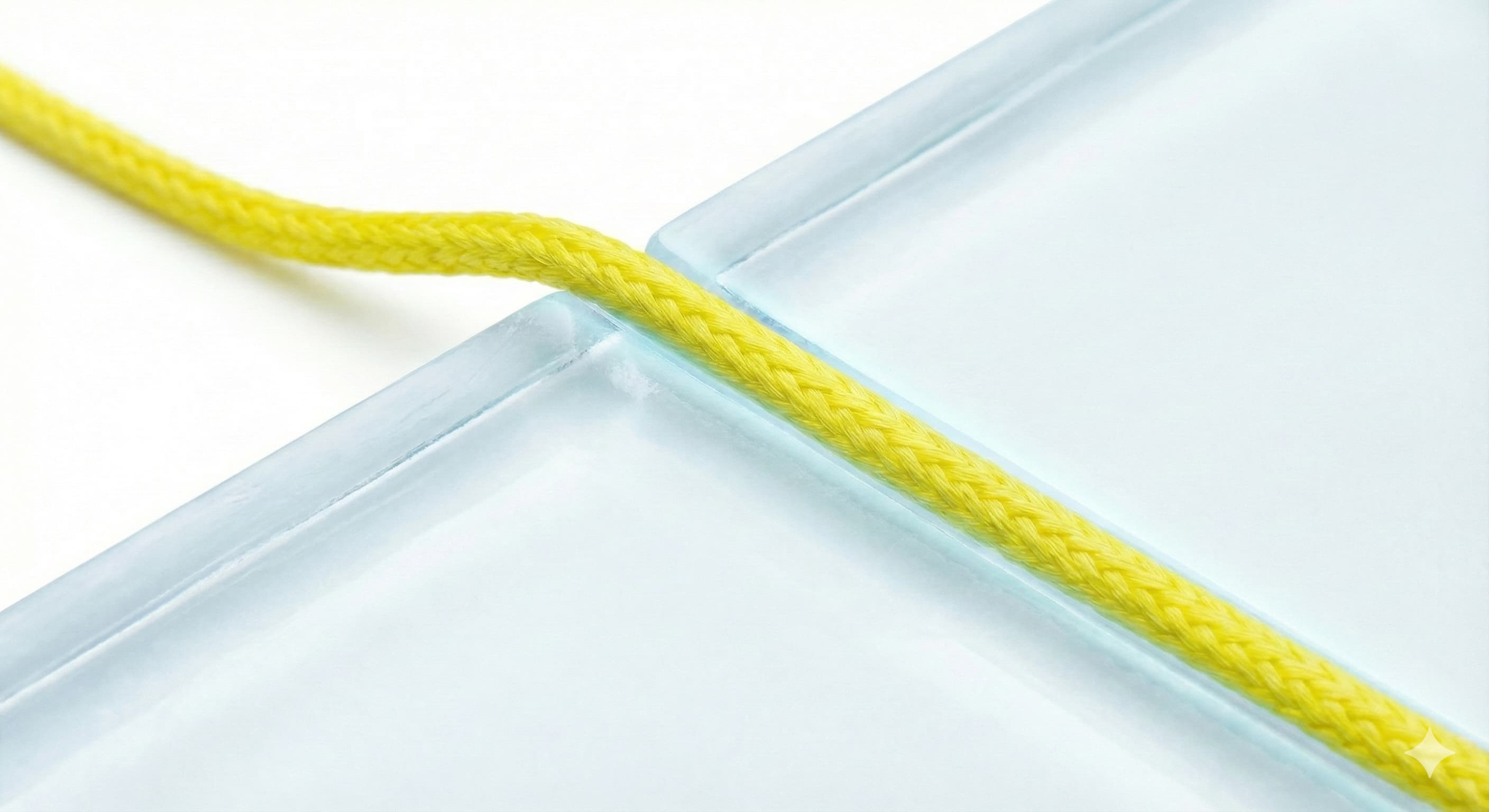 Macro view of FN9 cutting line gliding through a translucent surface, showing its semi-flat profile and low-friction protective coating