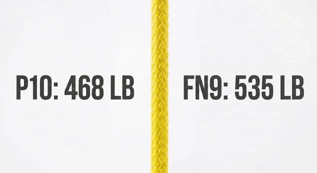Split screen comparison: P10 468LB vs FN9 515LB tensile strength