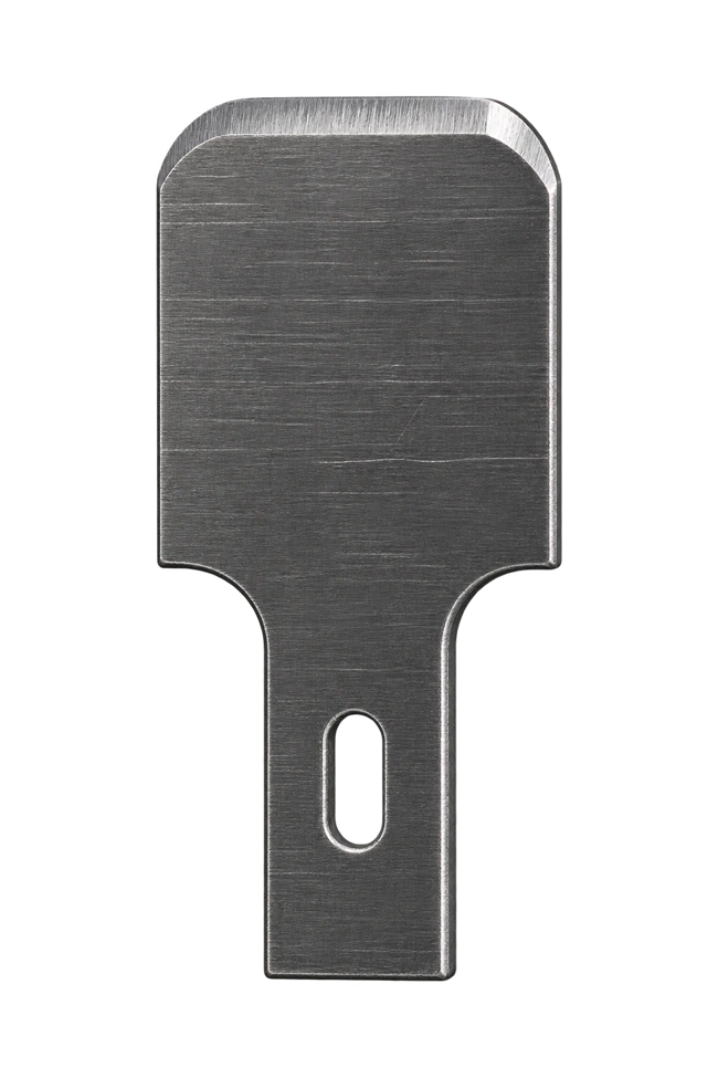 Moon scraper blade showing its radiused cutting edge