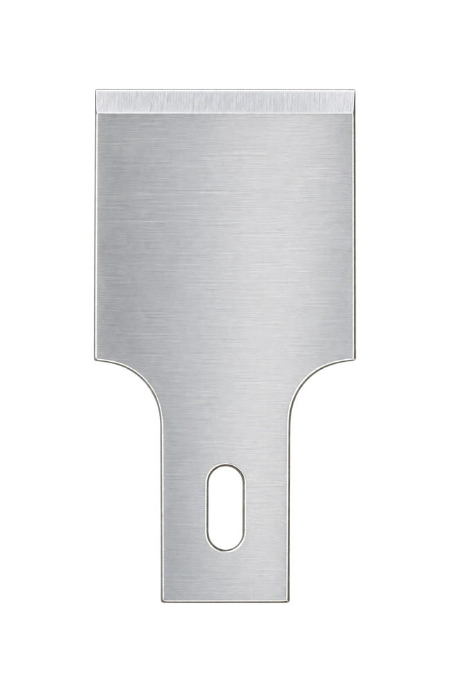 Standard scraper blade showing its straight cutting edge