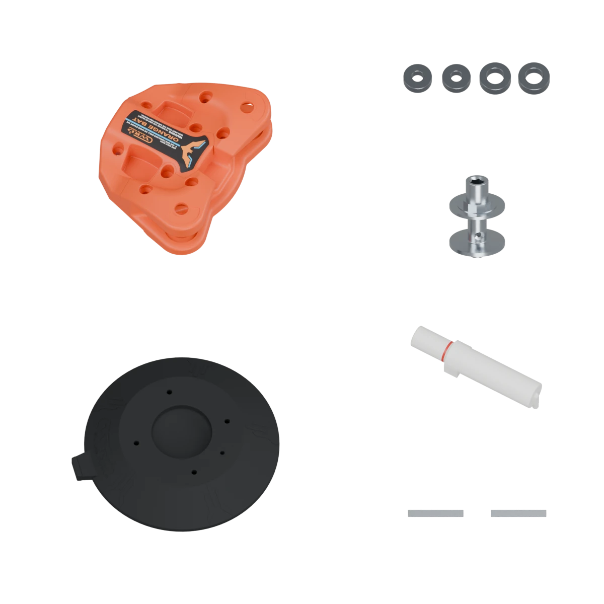 Orange Bat replacement-parts schematic: body and suction pad at left; bearings, spindle, manual suction pump and spring strips arranged separately at right.