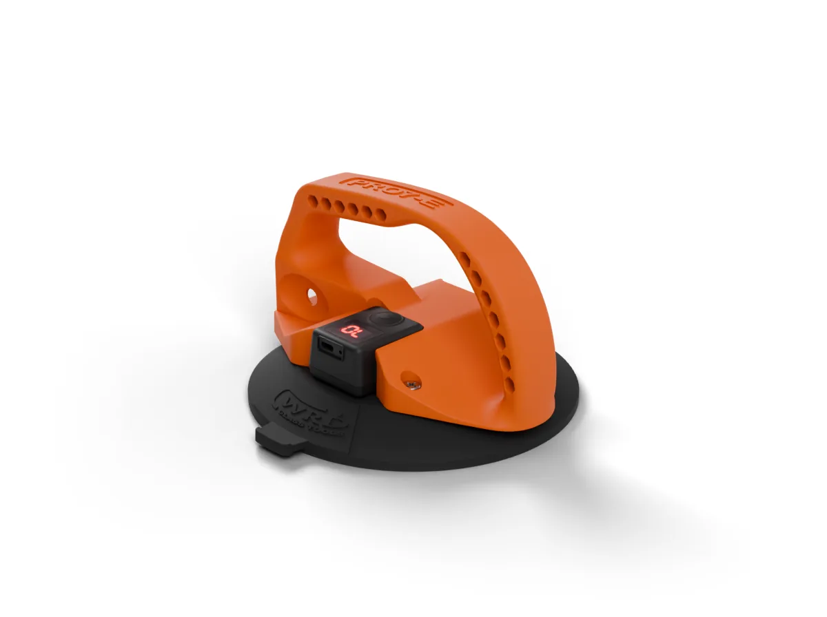 PRO7E electric handling cup with orange handle, integrated ePump X and black suction pad