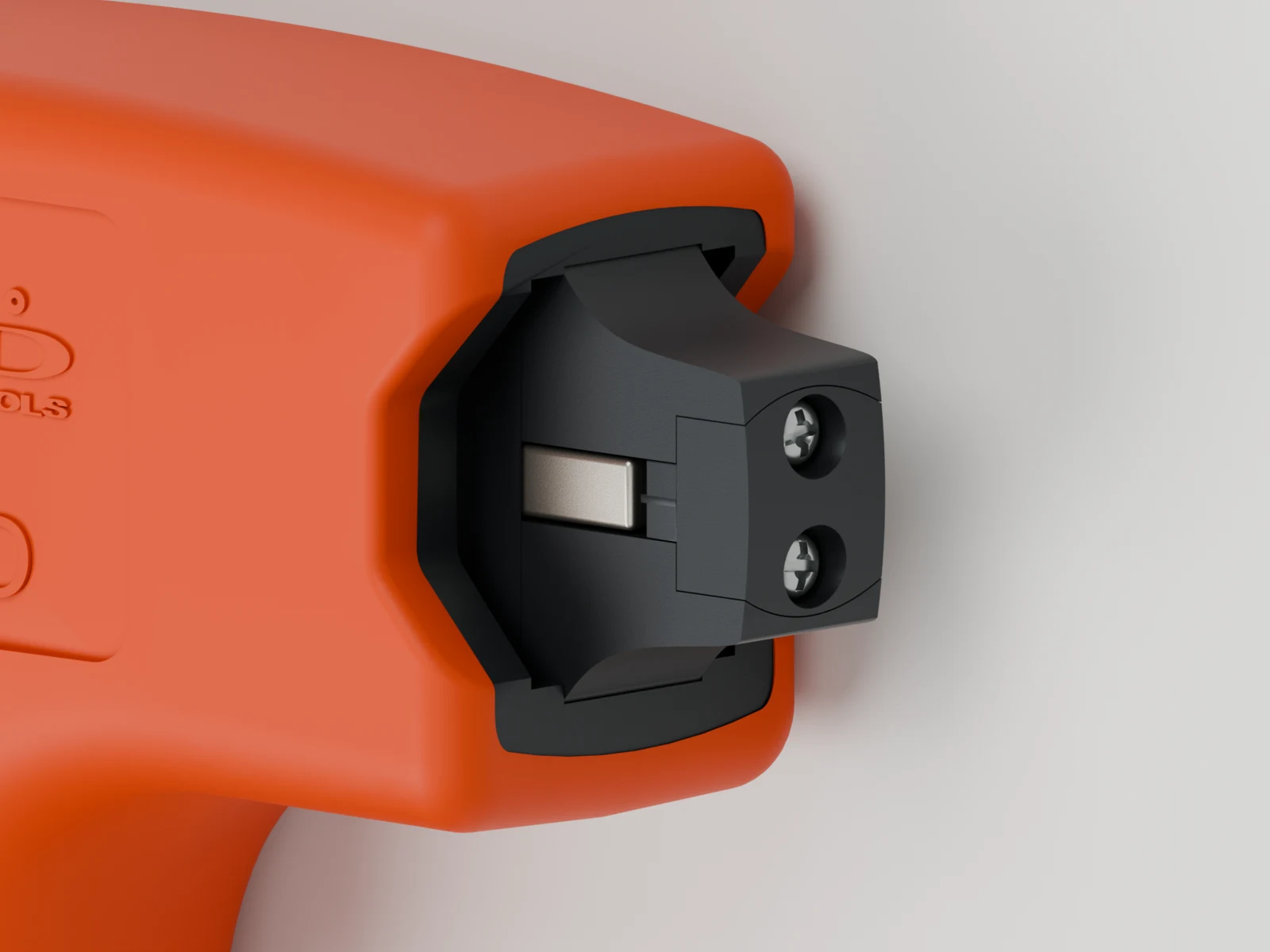 Close view of the Quick-Slot receiver with its magnet window and recessed screws