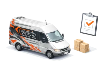 WRD service van with confirmation check mark